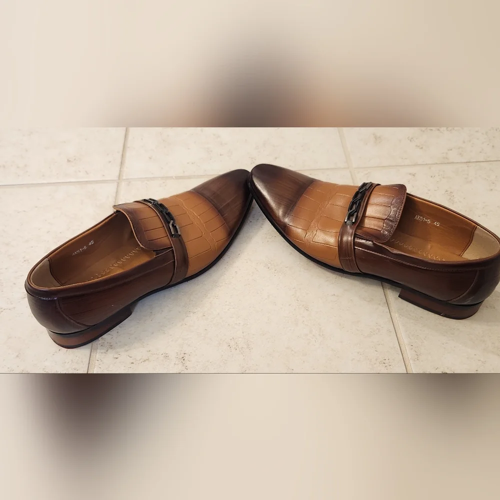 Mens Bittini Loafers Two‎ Tone Brown Crocodile Leather Oxfords Loafers Size 11